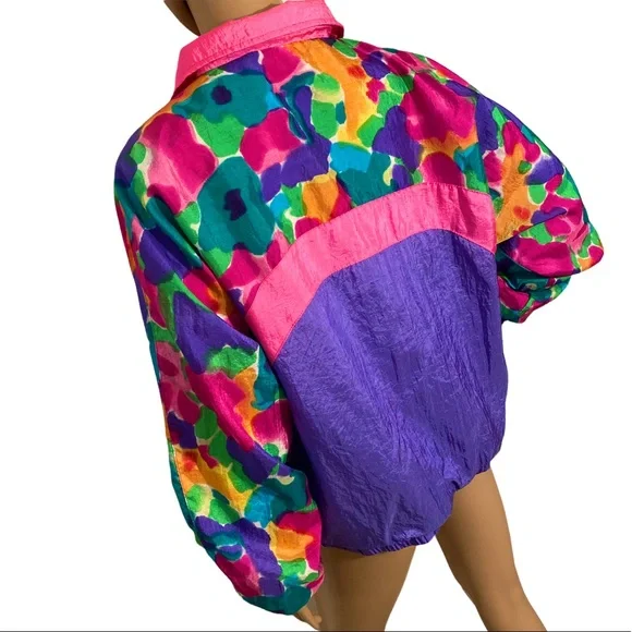 VINTAGE BLAIR BOUTIQUE NEON WATERCOLOR WINDBREAKER SZ L - Picture 6 of 16